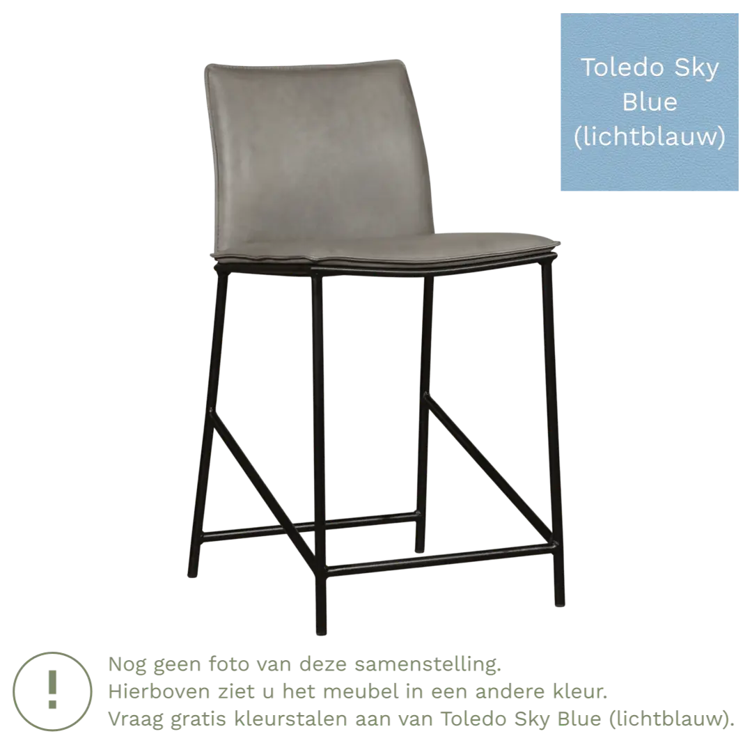 afbeelding van Leren barkruk laag Favor - Toledo Sky Blue (lichtblauw) - poten staal rond zwart